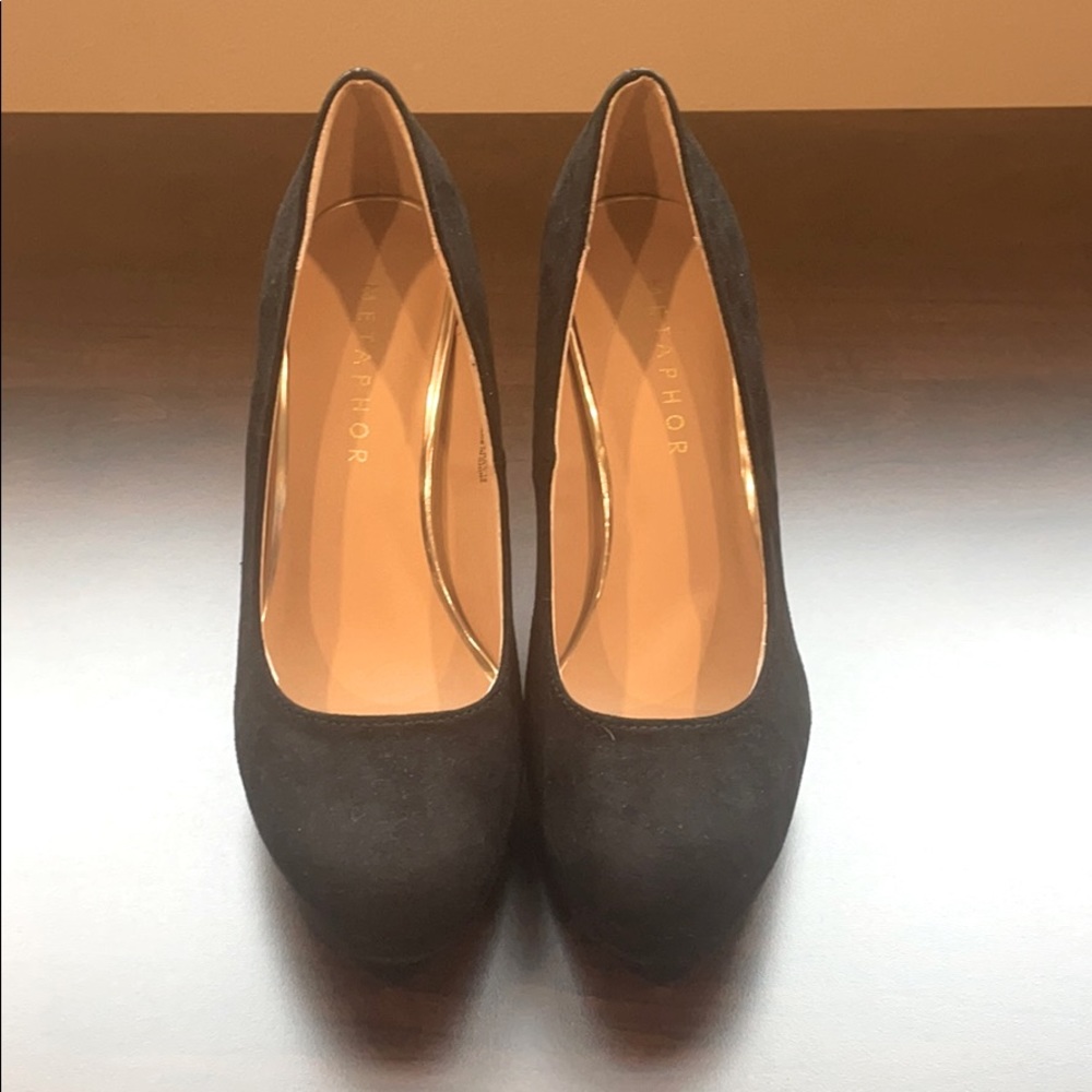 Metaphor Black Suede Heels